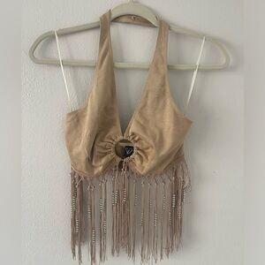 Windsor Tassel Faux Suede Crop Top Size M